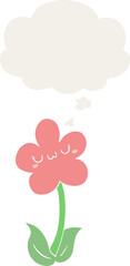 cartoon flower with thought bubble in retro style