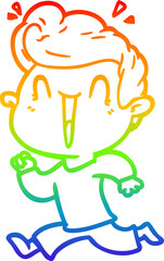 rainbow gradient line drawing of a cartoon excited man