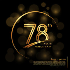 78th Anniversary logo design with double line numbers. Golden number and ring for anniversary celebration event, invitation, poster, banner, flyer, web template. Logo Vector Template