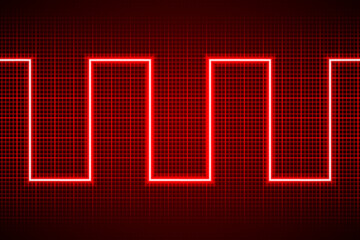 Abstract neon red broken line pattern on dark oscilloscope digital screen. Electric ac waves oscillating. Digital equalizer. Scientific experiment. Seamless vector graphic