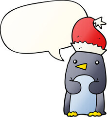 cute christmas penguin with speech bubble in smooth gradient style