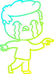 cold gradient line drawing of a cartoon man crying