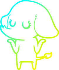 cold gradient line drawing of a cute elephant shrugging shoulders