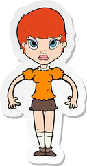 sticker of a cartoon woman looking annoyed