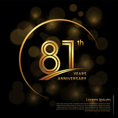 81th Anniversary logo design with double line numbers. Golden number and ring for anniversary celebration event, invitation, poster, banner, flyer, web template. Logo Vector Template