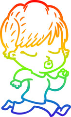 rainbow gradient line drawing of a cartoon woman with eyes shut