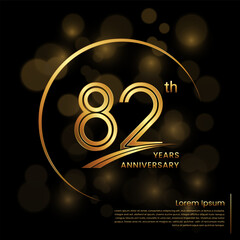 82th Anniversary logo design with double line numbers. Golden number and ring for anniversary celebration event, invitation, poster, banner, flyer, web template. Logo Vector Template