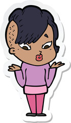 sticker of a cartoon surprised girl shrugging