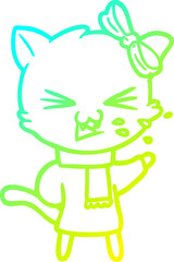 cold gradient line drawing of a cartoon cat
