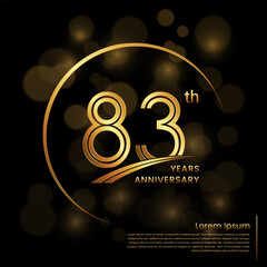 83th Anniversary logo design with double line numbers. Golden number and ring for anniversary celebration event, invitation, poster, banner, flyer, web template. Logo Vector Template