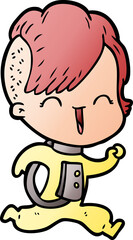 cartoon happy hipster girl wearing space suit