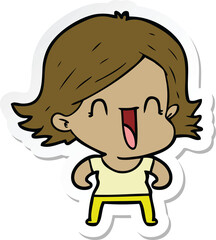 sticker of a cartoon happy woman