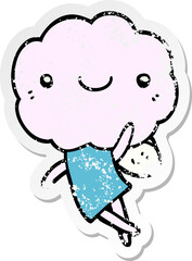 distressed sticker of a cute cloud head creature
