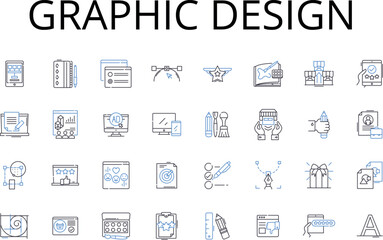 Graphic design line icons collection. Web development, Game design, Brand management, Digital art, Social media, User experience, Advertising strategy vector and linear illustration. Animation