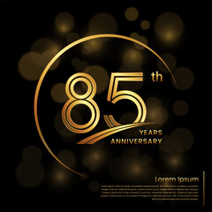 85th Anniversary logo design with double line numbers. Golden number and ring for anniversary celebration event, invitation, poster, banner, flyer, web template. Logo Vector Template
