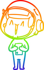 rainbow gradient line drawing of a happy cartoon astronaut