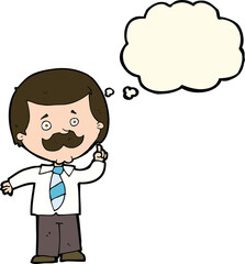 cartoon newsreader man with idea with thought bubble