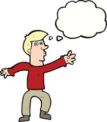 cartoon reaching man with thought bubble
