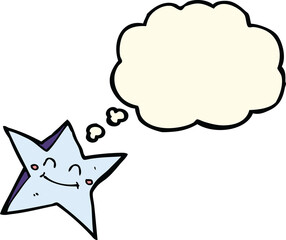 cartoon happy star character with thought bubble