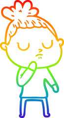 rainbow gradient line drawing of a cartoon calm woman