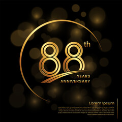 88th Anniversary logo design with double line numbers. Golden number and ring for anniversary celebration event, invitation, poster, banner, flyer, web template. Logo Vector Template
