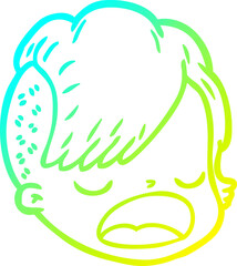 cold gradient line drawing of a cartoon female face