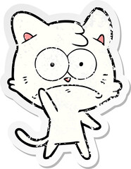 distressed sticker of a cartoon nervous cat