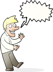 cartoon excited man with speech bubble