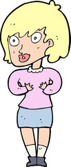 cartoon woman making Who Me? gesture