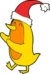 cartoon bird wearing xmas hat