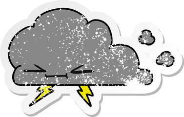 freehand drawn distressed sticker cartoon of a grumpy lightening cloud