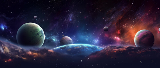 Fototapeta na wymiar space background with planet and galaxy 