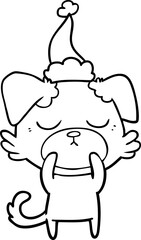 cute hand drawn line drawing of a dog wearing santa hat