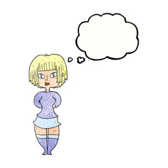 freehand drawn thought bubble textured cartoon happy woman