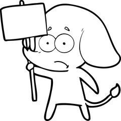 cartoon unsure elephant with protest sign