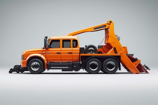 3D render of tow truck for vehicle recovery services on a white background. Generative AI