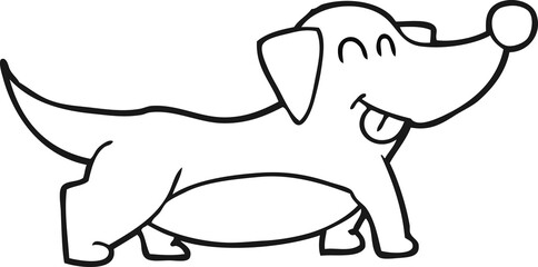 freehand drawn black and white cartoon happy little dog