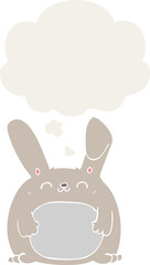 cartoon rabbit with thought bubble in retro style