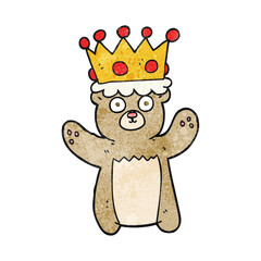 freehand textured cartoon teddy bear wearing crown