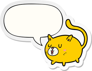 cartoon happy cat with speech bubble sticker