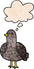cartoon bird with thought bubble in grunge texture style