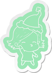 quirky cartoon  sticker of a woman wearing santa hat