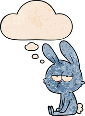 cute cartoon rabbit with thought bubble in grunge texture style