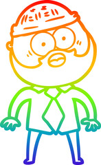 rainbow gradient line drawing of a cartoon bearded man