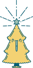 illustration of a traditional tattoo style christmas tree with star