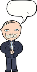 cartoon old man with mustache with speech bubble