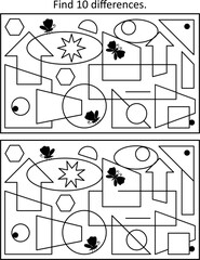 Fototapeta premium Abstract difference game. Spot 10 differences between two pictures. 