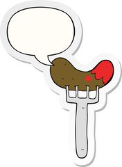 cartoon sausage on fork with speech bubble sticker
