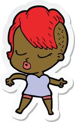 sticker of a cartoon pretty hipster girl