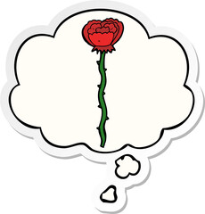 cartoon flower with thought bubble as a printed sticker